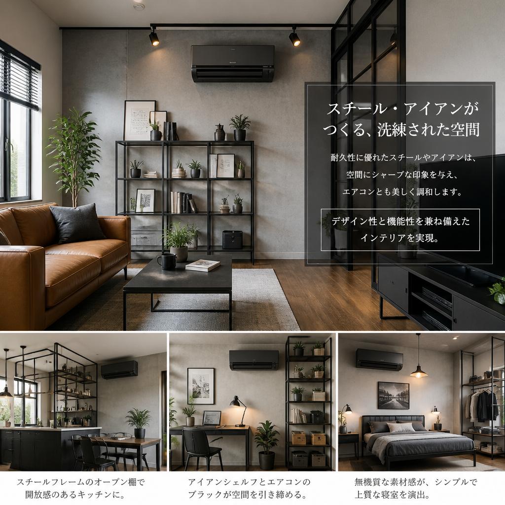 スチールとアイアンでデザイン性を向上